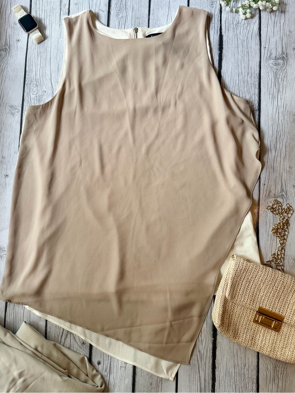 White House Black Market Beige Layered Sleeveless Tank